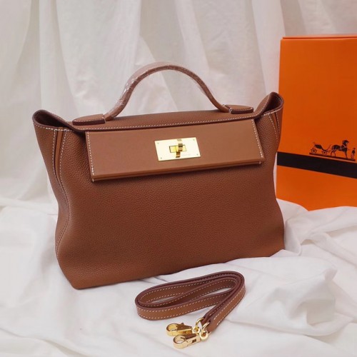 Кожена чанта Hermes Kelly Togo H2424 кафява