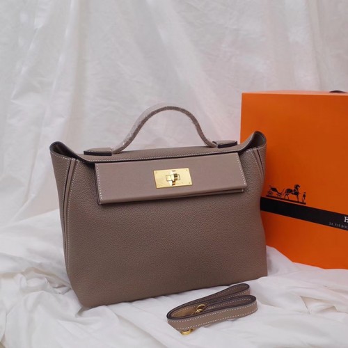 Кожена чанта Hermes Kelly Togo H2424 сива