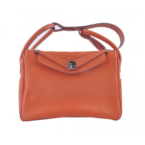 Hermes Lindy 30 см зърнеста кожена чанта през рамо H6207 оранжева