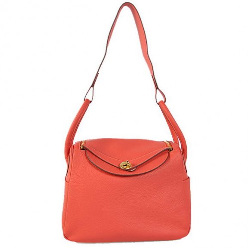 Hermes Lindy 30CM Havanne чанти 1057 светлочервена кожа златен хардуер