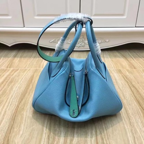 Hermes Lindy 30CM Оригинална кожена чанта през рамо LD30 синьо и зелено
