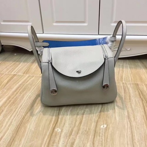 Hermes Lindy 30CM Оригинална кожена чанта през рамо LD30 сиво и синьо