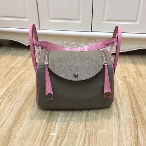 Hermes Lindy 30CM Оригинална кожена чанта през рамо LD30 сиво и розово