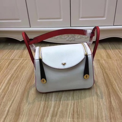 Hermes Lindy 30CM Оригинална кожена чанта през рамо LD30 Бяло и червено