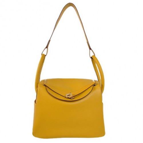 Hermes Lindy 30CM Havanne чанти 1057 жълта кожа златен хардуер