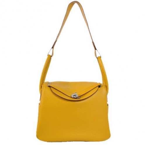 Hermes Lindy 30CM Havanne чанти 1057 жълта кожа сребърен хардуер