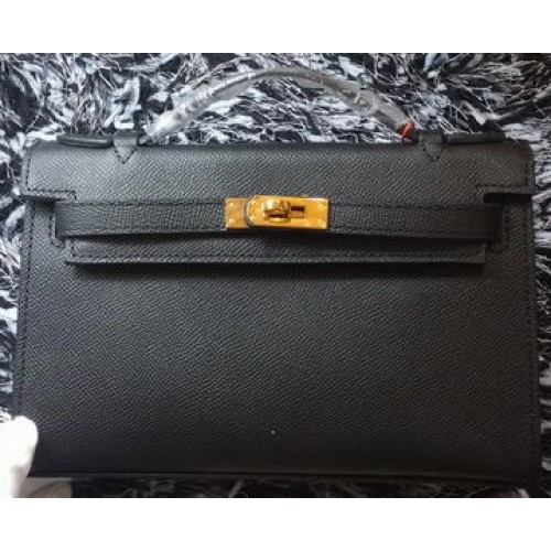 Hermes MINI Kelly 22 см чанта от телешка кожа K011 черно