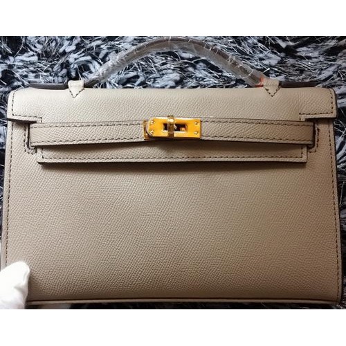 Hermes MINI Kelly 22 см чанта от телешка кожа K011 сива