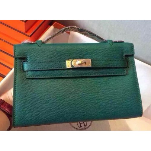 Hermes MINI Kelly 22 см чанта от телешка кожа K22 тъмнозелена
