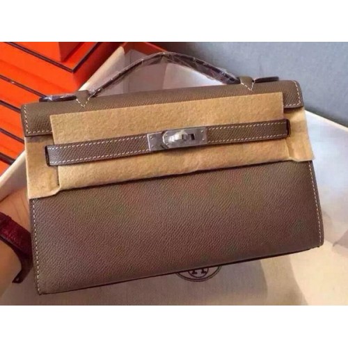 Hermes MINI Kelly 22 см чанта от телешка кожа K22 сива