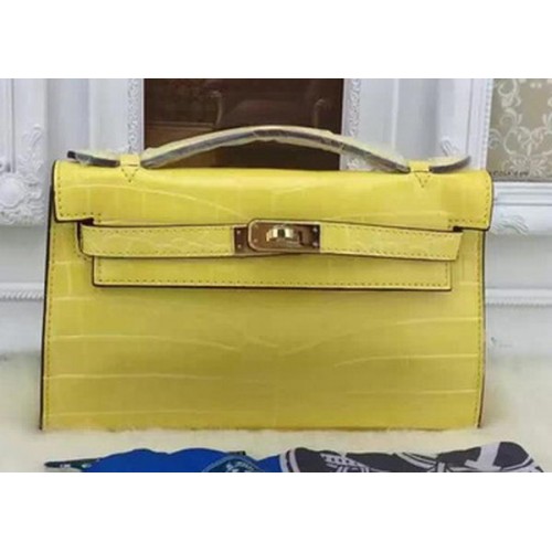 Hermes MINI Kelly 22 см чанта Tote Croco кожа KL22 лимон