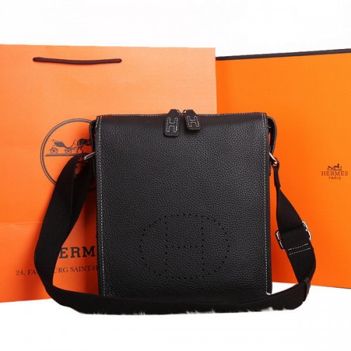 Hermes Original Телешка Кожена Чанта Messenger M86681 Черна
