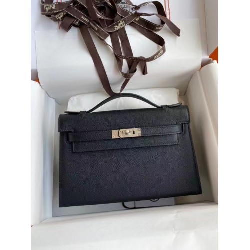 Hermes Original Epsom Leather KEL2278 черно и сребристо-тонален метал
