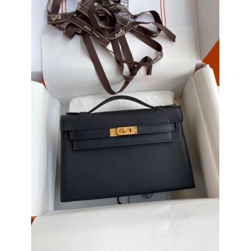 Hermes Original Epsom Leather KEL2278 черно и златисто-тонален метал