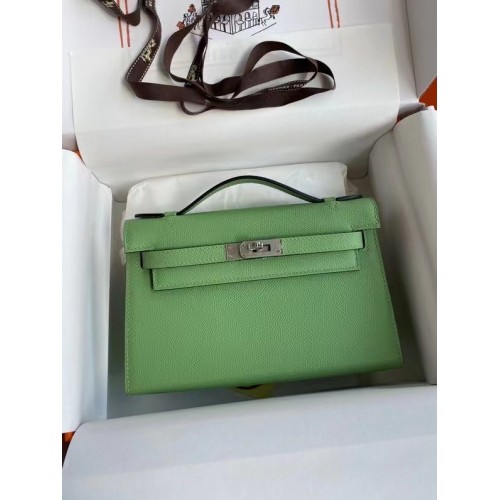 Hermes Original Epsom Leather KEL2278 зелен и сребрист метал