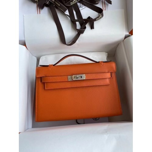 Hermes Original Epsom Leather KEL2278 оранжев и сребрист метал