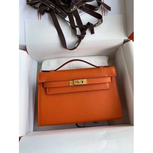 Hermes Original Epsom Leather KEL2278 оранжев и златист метал