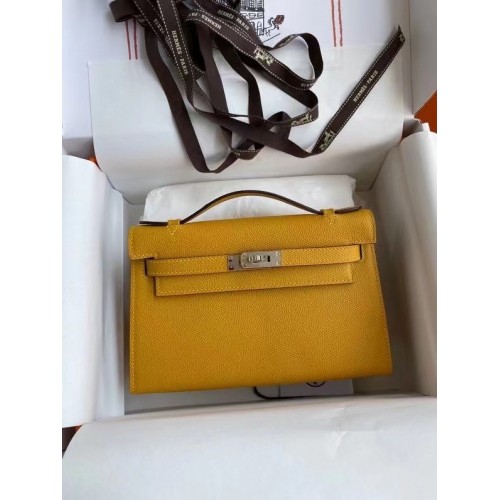Hermes Original Epsom Leather KEL2278 жълт и сребрист метал