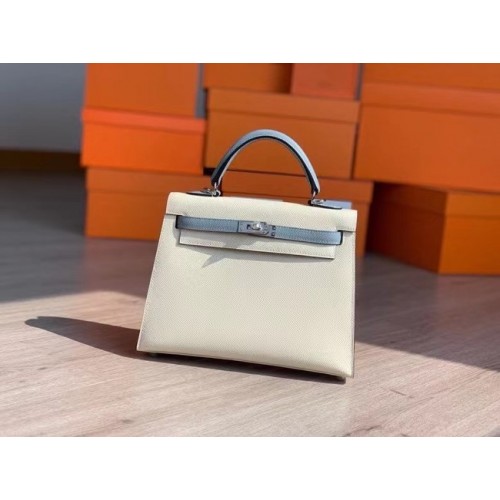 Hermes Original Epsom Leather KEL2578 кремаво и небесно синьо