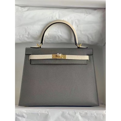 Hermes Original Epsom Leather KEL2578 тъмносив и кремав