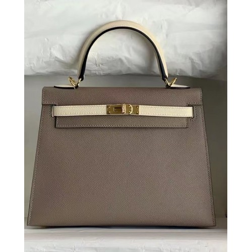 Hermes Original Epsom Leather KEL2578 сиво и кремаво
