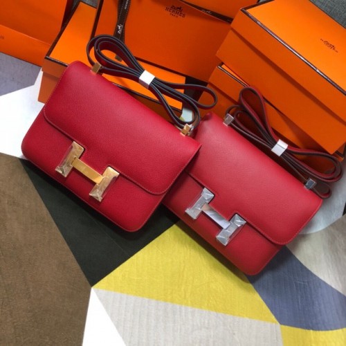 Hermes оригинална кожена чанта Constance Espom 5333 червена