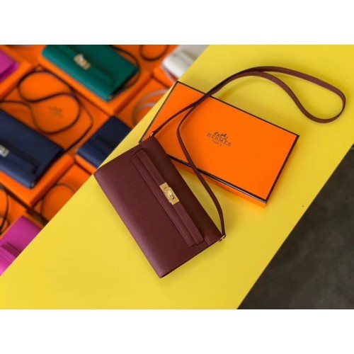 Hermes оригинална чанта от кожа Kelly Espom, за да отидете WOC H4087 бордо