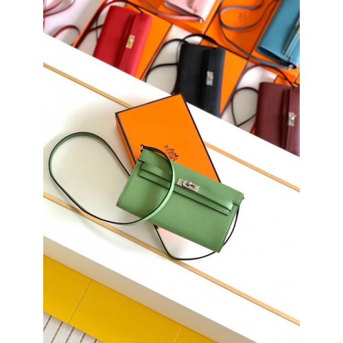 Hermes оригинална чанта от кожа Kelly Espom, за да отидете в WOC H4087 зелена