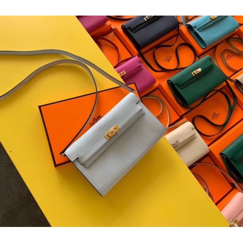 Hermes оригинална чанта от кожа Kelly Espom за вкъщи H4087 светло синьо