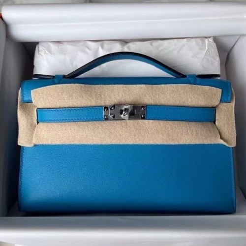 Hermes Original swift Leather KEL2278 син и сребрист метал