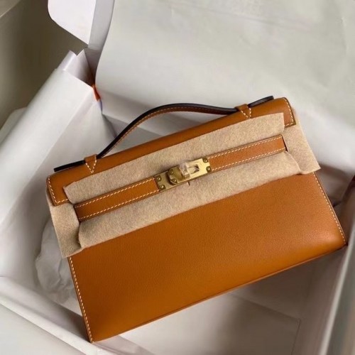 Hermes Original swift Leather KEL2278 кафяв и златист метал