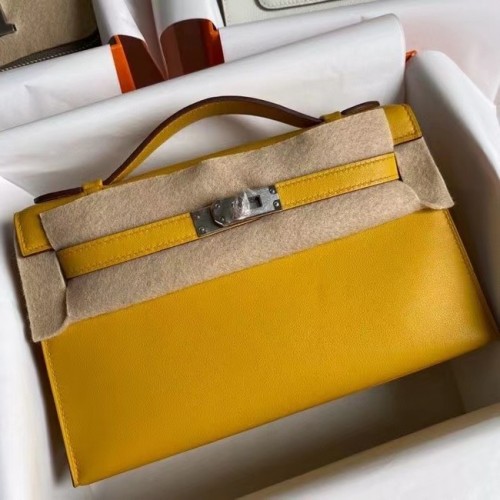 Hermes Original swift Leather KEL2278 жълт и сребрист метал