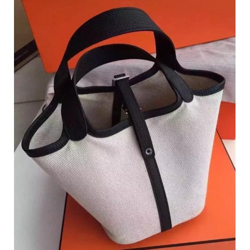 Чанта Hermes Picotin Lock 18 см от плат HPL8618T черна