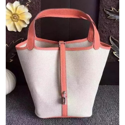 Чанта Hermes Picotin Lock 18 см от плат HPL8618T светло розова