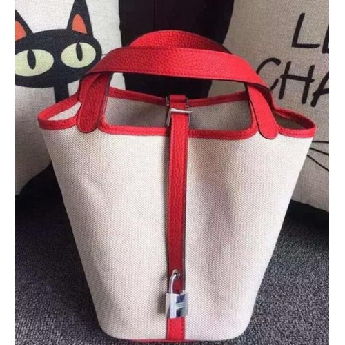 Чанта Hermes Picotin Lock 18 см от плат HPL8618T червена