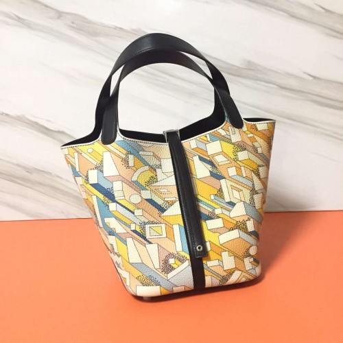 Hermes Picotin Lock 22 см чанта Litchi Leather HPT88 черни