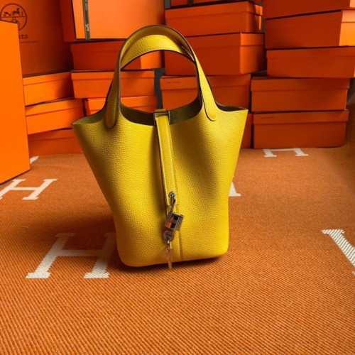 Чанти Hermes Picotin Lock оригинални от кожа PL3388 лимон