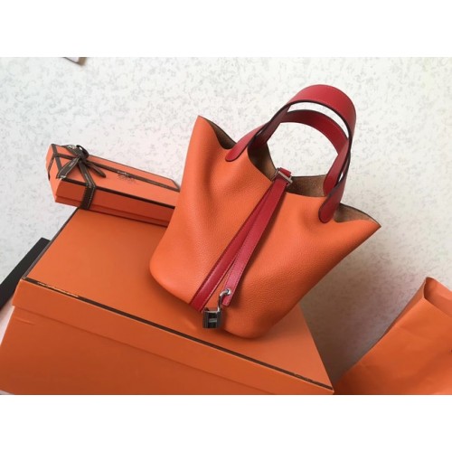 Чанти Hermes Picotin Lock PM Original Leather H8688 оранжеви и червени