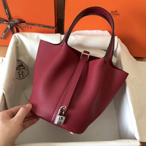 Чанти Hermes Picotin Lock PM Original Leather H8688 бордо