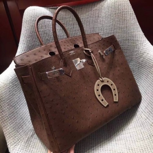 Чанта Hermes от истинска щраусова кожа Birkin BK35 с шоколадови бонбони