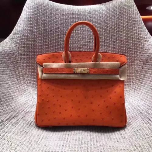 Чанта Hermes от истинска щраусова кожа Birkin BK35 оранжева