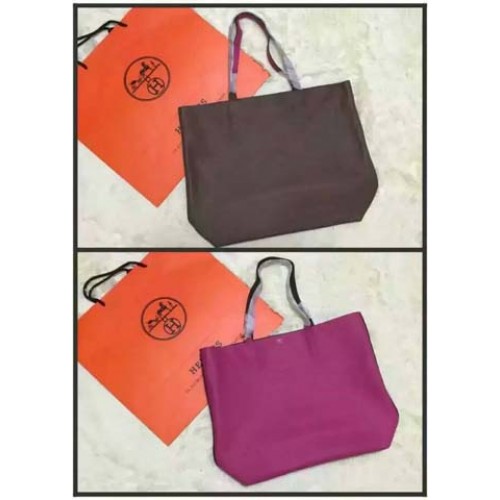 Hermes Shopper Двустранна Чанта Оригинална Кожена HS1209 Сиво и Печ