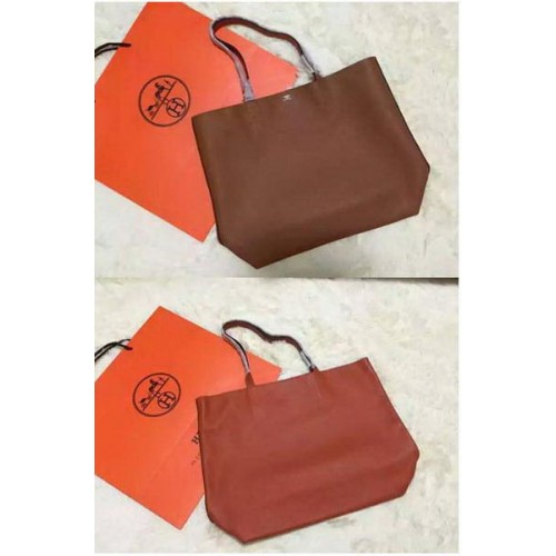 Hermes Shopper Двустранна Чанта Оригинална Кожена HS1209 Оранжева И Пшенична