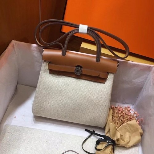 Hermes mini Herbag Original Canvas Leather Calfskin 45987 Offwhite & brown