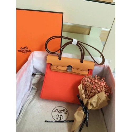 Hermes mini Herbag Original Canvas Leather Calfskin 45987 оранжево и кафяво