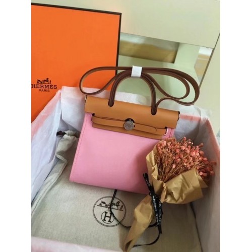 Hermes mini Herbag Original Canvas Leather Calfskin 45987 розово и кафяво
