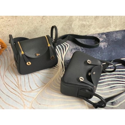 Hermes мини Lindy оригинална кожена чанта Togo OLD19 черна