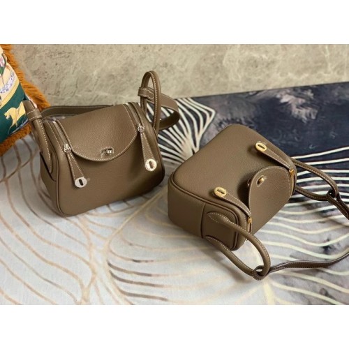 Hermes мини Lindy оригинална кожена чанта Togo OLD19 сива