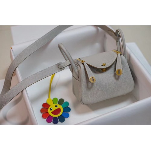 Hermes мини Lindy Togo кожена чанта LD19 сиво-златист метал