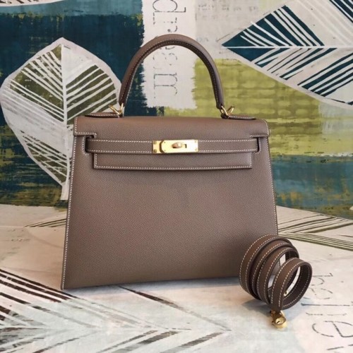 Hermes оригинална Kelly Epsom кожа KL32 тъмносива